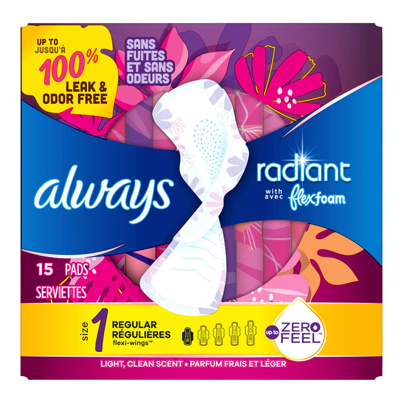 Always Radiant Regular Pads, Size 1 (Box of 15)