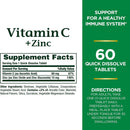 Nature's Bounty Quick Dissolve Vitamin C plus Zinc (Bottle of 60)