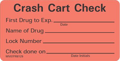 Pre-Printed Label Barkley Auxiliary Label Red Crash Cart Check First Drug To Exp Name Of Drug Lock Number Check Done On Black Communication Label 1-1/2 X 2-15/16 Inch (Roll of 330)