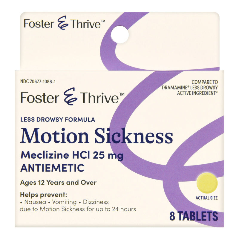 Foster & Thrive Less Drowsy Motion Sickness Meclizine HCl 25 mg Tablets (Box of 8)