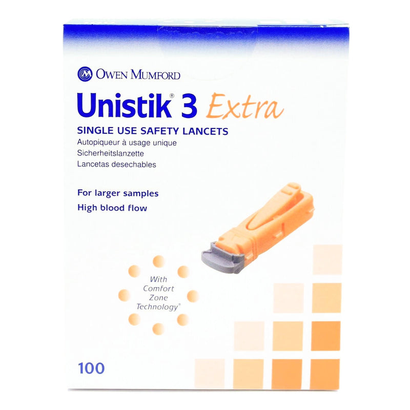 Unistik 3 Extra Safety Lancet, 21 Gauge, 2-millimeter Depth (Box of 100) 