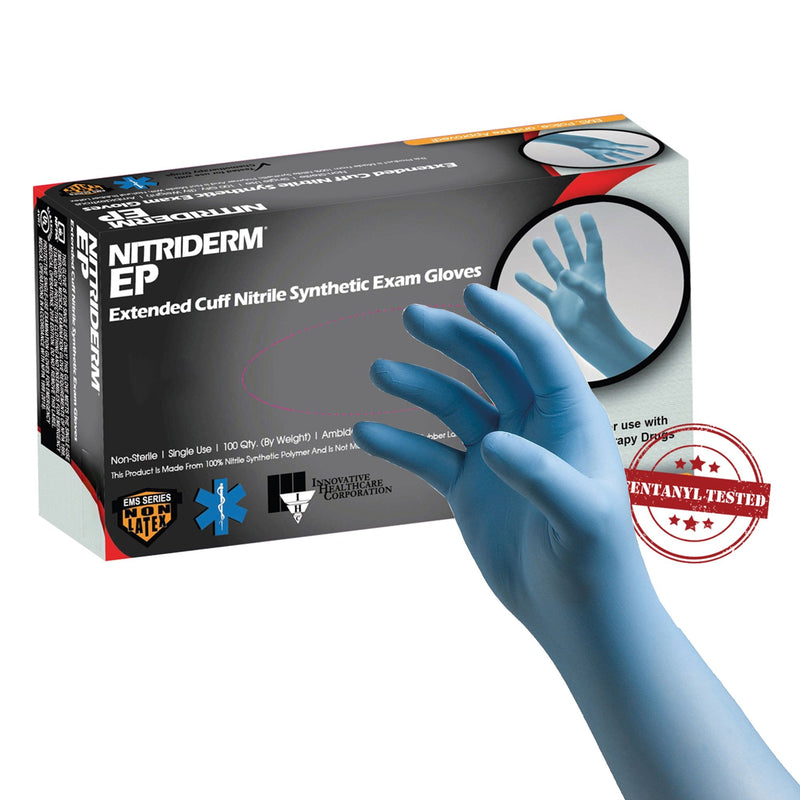 Innovative Healthcare Corp NitriDerm EP Nitrile Extended Cuff Length Exam Glove, Small, Blue (1000/CS) 