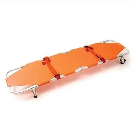 Ferno 11 Folding Emergency Stretcher with Wheels and Posts  Orange