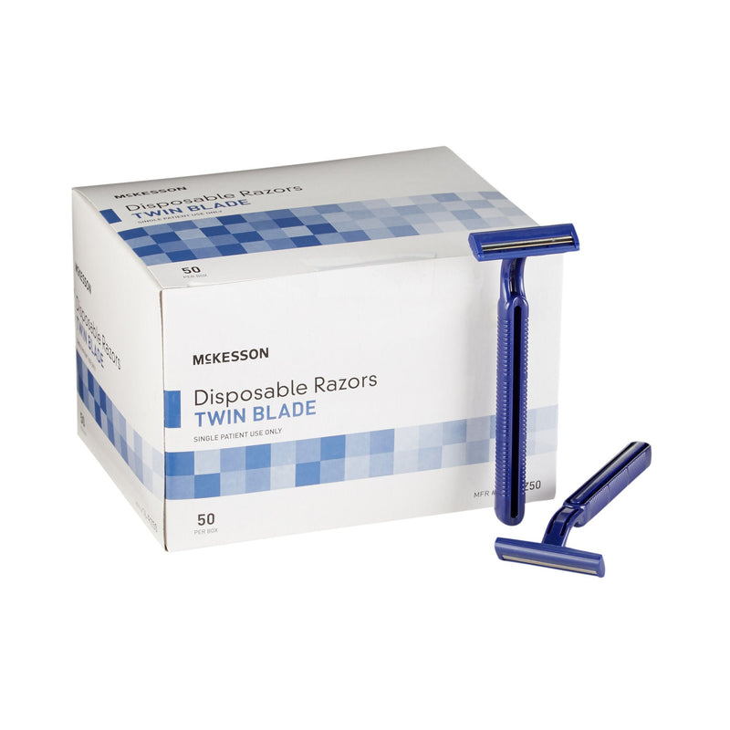 McKesson Twin-Blade Disposable Razor, Blue (Case of 100)