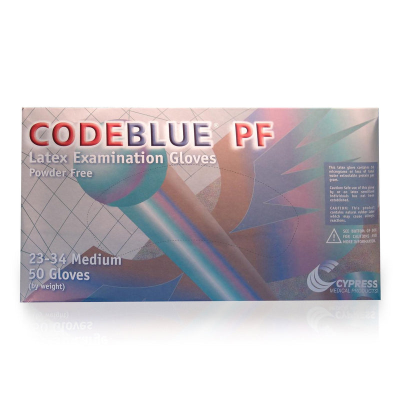 McKesson Brand CodeBlue PF Latex Extended Cuff Length Exam Glove, Medium, Blue (500/CS)