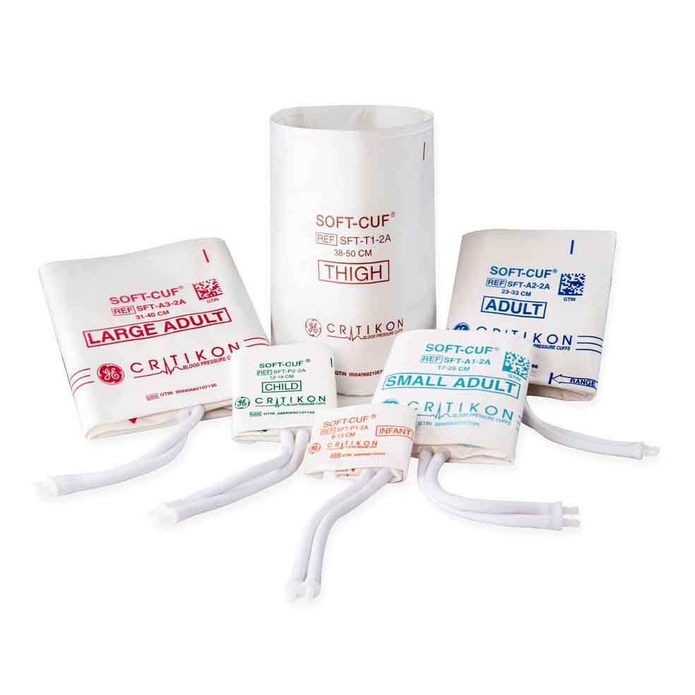 GE CRITIKON SOFT-CUF Blood Pressure Cuff with 2-Tube DINACLICK Connector Assortment Pack - ISO 80369-5 Compliant