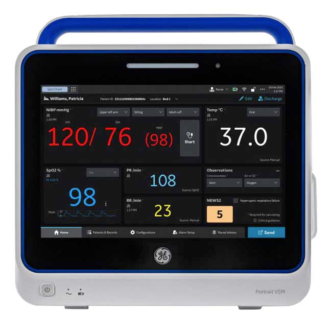 GE Portrait VSM Vital Signs Monitor  Masimo SpO2 and Welch Allyn SureTemp