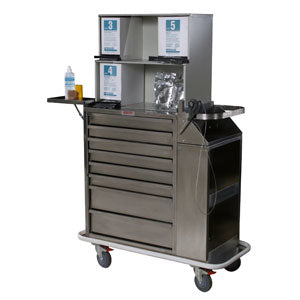 Harloff 6025-TC Stainless Steel 8 Drawer Cast Cart W/Top Compartment, Multiple Locking Options, Deluxe Package  Key Lock, Yellow