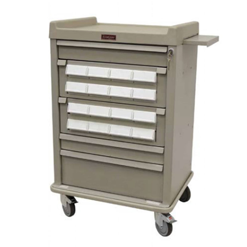 Harloff AL16CS-5 Aluminum 16 Bin Cassette Medication Cart with Key Lock