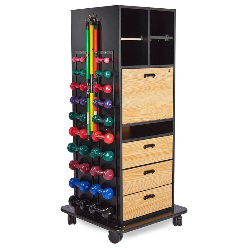 Hausmann Accessorized Multi-Purpose Weight Rack with Drawer Storage and Drop Down Work Counter with Drawer Closed