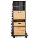 Hausmann Accessorized Multi-Purpose Weight Rack with Drawer Storage and Drop Down Work Counter Back View with Drawers