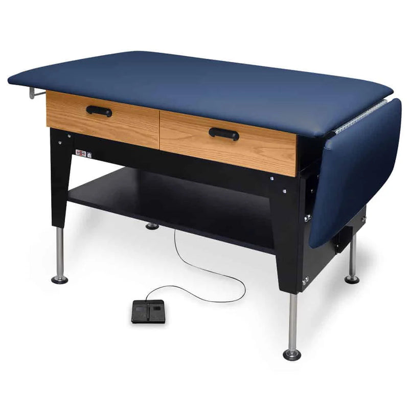 Hausmann Electric Hi-Lo Changing Table with Storage Drawers and Paper Dispenser/Cutter  with Regimental Blue Pro-FORM Upholstery and Safet