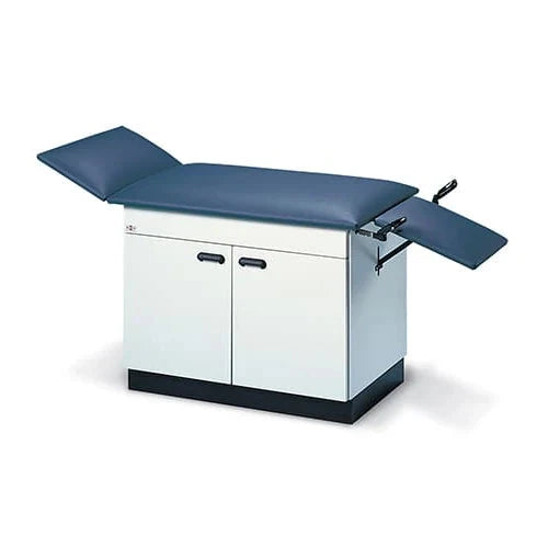 Hausmann Extended 2-in-1 Treatment and Exam Table with Left Side Storage Cabinets  with Folkstone Gray Laminate and Grotto Green Comf