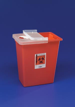 Cardinal Health Large Volume Containers  Container, 8 Gal Red, Hinged lid, 10/cs (18 cs/plt
