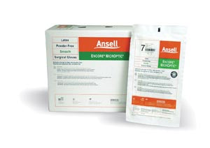 Ansell Encore Microptic Powder-Free Latex Surgical Gloves  Size 9, 50 pr/bx, 4 bx/cs