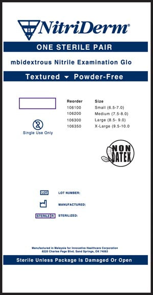 Innovative Healthcare Corp., Inc. Innovative Nitriderm Sterile Powder-Free Nitrile Exam Gloves  Exam, X-Large, Nitrile, Sterile, PF, Pairs, 9" Cuf