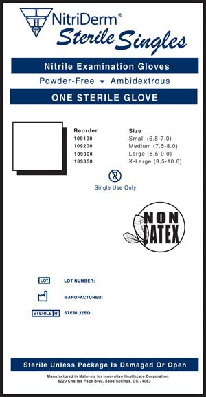 Innovative Healthcare Corp., Inc. Innovative Nitriderm Sterile Powder-Free Nitrile Exam Gloves  Exam, X-Large, Nitirle, Sterile, PF, Singles, 9" C