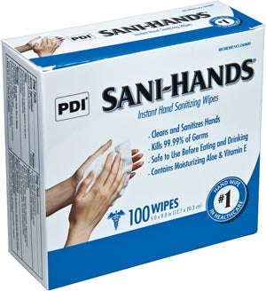 Pdi - Professional Disposables, Intl. Pdi Sani-Hands® Instant Hand Sanitizing Wipes  Wipe-5-x-8-100-bx-10-bx-cs-63-cs-plt-Item-on-Manuf