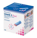 Owen Mumford Unistik 3 Pre-Set Single Use Safety Lancets  Dual, 18G, 1.8mm Penetration Depth, Blue, 200/bx
