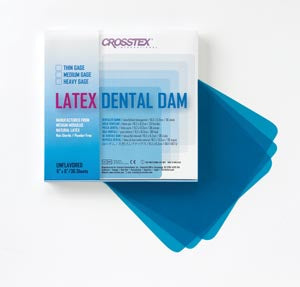 Crosstex International Crosstex Dental Dams  Dam, Thin, Blue, 6" x 6", Unflavored, 36 sheets/bx