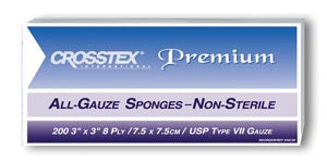 Crosstex International Crosstex All Gauze Premium Non-Sterile Sponges  , 3" x 3", 8-Ply, 4000/cs