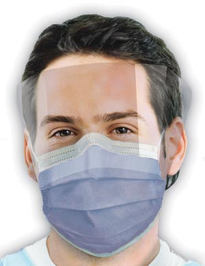 Crosstex International Crosstex Isofluid Fogfree Earloop Mask With Splash Visor  (LF), Turquoise, 25/bx, 4 bx/ctn