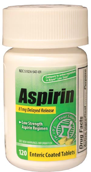 New World Imports Careall Aspirin  Adult, Low Dose 81mg, Enteric Coated Tablets, 120/