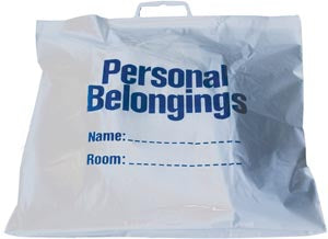 New World Imports Personal Belongings Bag  Belongings-Bag-w-Handle-18½-x-20-White-Bag-w-Blue-