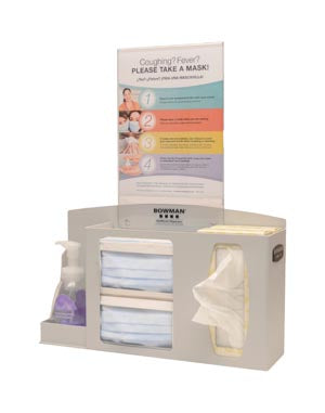 Marketlab Bowman Respiratory Hygiene Station  Holds 2 Face Mask Bxs,1-2 Facial Tissue Bxs, 1 Han