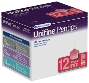 Owen Mumford Unifine Pentips  Original Pen Needle, 12mm, 29G, 100/bx