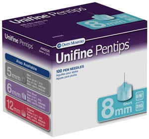 Owen Mumford Unifine Pentips  Short Pen Needle, 8mm, 31G, 100/bx
