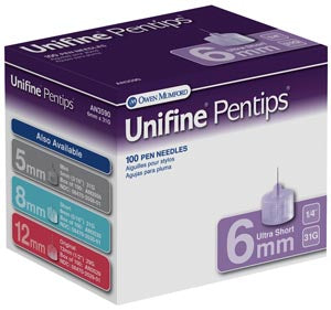 Owen Mumford Unifine Pentips  Ultra-Short Pen Needle, 6mm, 31G, 100/bx
