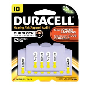 Duracell  Hearing Aid Battery  Battery, Zinc Air, Size 10, 12pk, 6 pk/bx, 4 bx/cs
