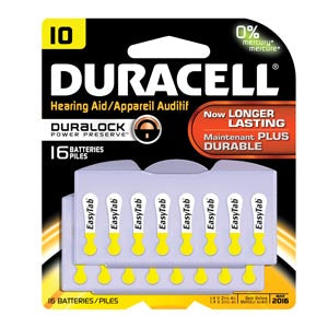 Duracell  Hearing Aid Battery  Battery, Zinc Air, Size 10, 16pk, 6 pk/bx, 6 bx/cs