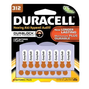 Duracell  Hearing Aid Battery  Battery, Zinc Air, Size 312, 16pk, 6 pk/bx (UPC