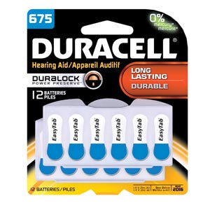 Duracell  Hearing Aid Battery  Battery, Zinc Air, Size 675, 12/pk, 2pk/bx, 12bx/c