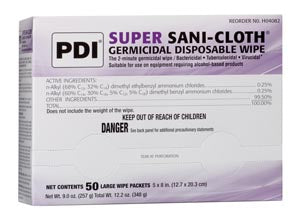 Pdi Professional Disposables, Intl. Pdi Super Sani-Cloth Germicidal Disposable Wipe  Wipe, Lrg., Individual, Boxed, 5" x 8", 50/bx, 10