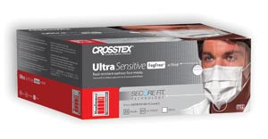 Crosstex International Crosstex Securefit Ultra Sensitive Earloop Mask  Mask, Splash Shield, Fog Free, White, 25/bx, 4 bx/