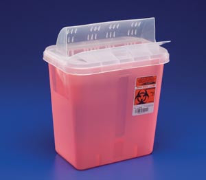 Cardinal Health In-Room Containers With Always-Open Lids  Lid, 12 Qt, Transparent Red, 16¼"H x 6"D x 13¾"W,