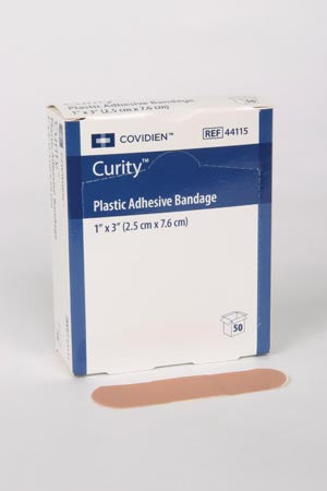 Cardinal Health Curity Plastic Adhesive Bandages  Bandage, 1" x 3", Plastic, 50/bx, 72 bx/cs (45 cs/