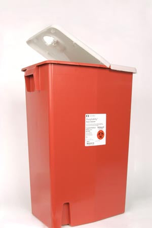 Cardinal Health Large Volume Containers  Container, 18 Gal Red, Hinged Lid, 5/cs