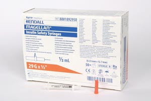 Cardinal Health Magellan Insulin & Tb Safety Syringe  Insulin Safety Syringe, ½mL, 29G x ½", 50/bx, 10 b