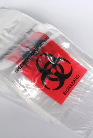 Medegen Lab Safe Laboratory Specimen Collection Bags  Bag, 6" x 9", Zip Closure, Economy, Biohazard Blac