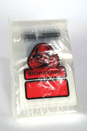 Rd Plastics Biohazard Recloseable Bag  Biohazard Bag, 6" x 9", Closure Flap, 3" x 5" Abso