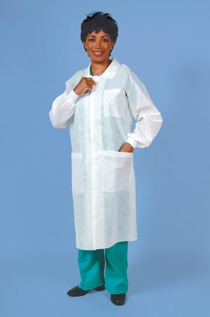 COAT LAB POCKETS KNIT CUFFSM/MD WH 25/CS