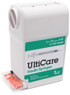 Ultimed Ulticare Ultiguard Syringes  Insulin Syringe, 1cc, 31G x 5/16", 100/bx