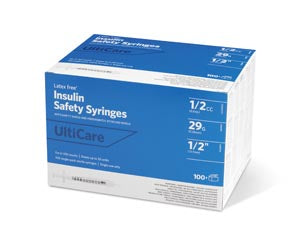 Ultimed Ulticare Insulin Fixed Needle Safety Syringes  Insulin Syringe, Fixed Needle, 1/2cc, 29G x ½", 10