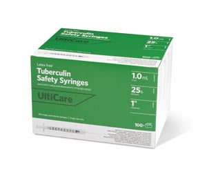 Ultimed Ulticare Tuberculin Safety Syringes  Safety Syringe, Fixed Needle, Tuberculin, 1mL, 25G