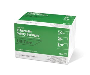 Ultimed Ulticare Tuberculin Safety Syringes  Safety Syringe, Fixed Needle, Tuberculin, 1mL, 25G