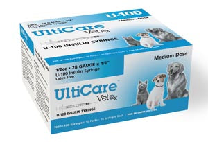 Ultimed Ultricare Vetrx Diabetes Care Insulin Syringes  U-100 Syringe, 28G x ½", 1/2cc, 100/bx